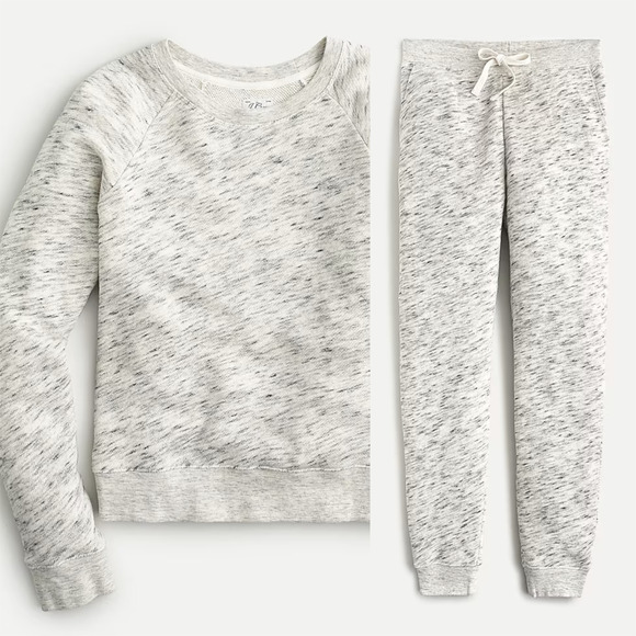 J. Crew Pants - J. Crew Vintage Cotton Terry Crewneck Pullover Jogger Pants Set Speckle Gray M
